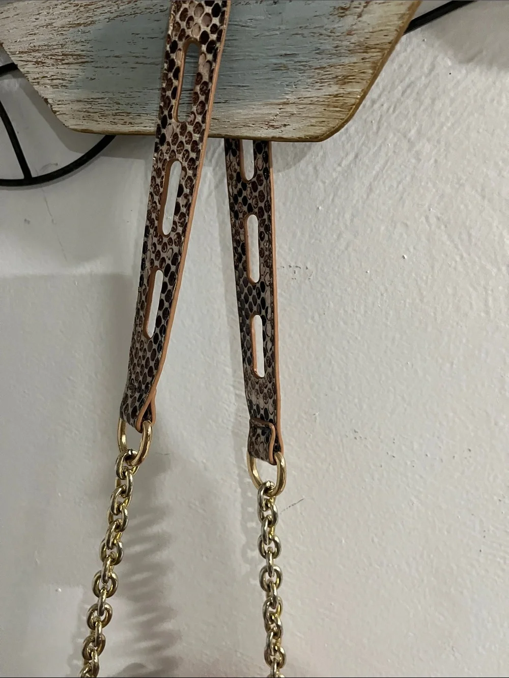 Snake-Print Crossbody Bag in Black and Tan